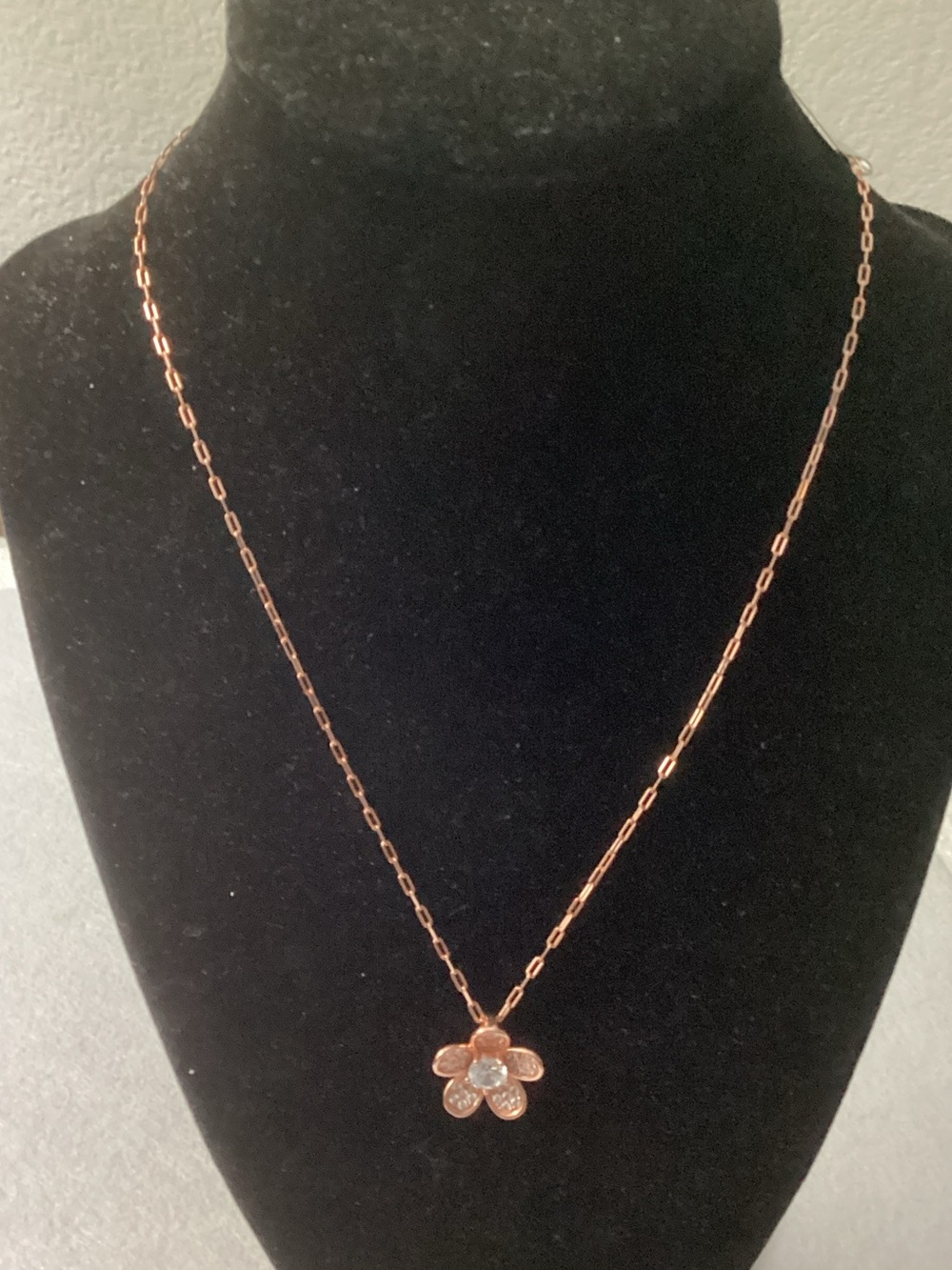 Delicate 18kt Plum Gold Sterling Silver Cubic Zirconia Flower Pendant Necklace